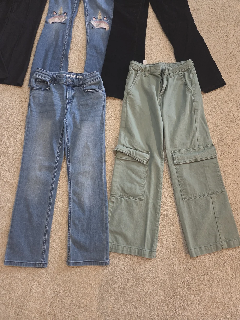 Lot Of 5 Girls Pants Size 8 - Black, Blue, Olive